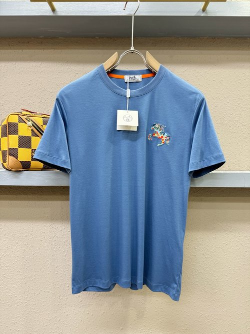 Hermes Luxurious Embroidered Tencel Short Sleeve