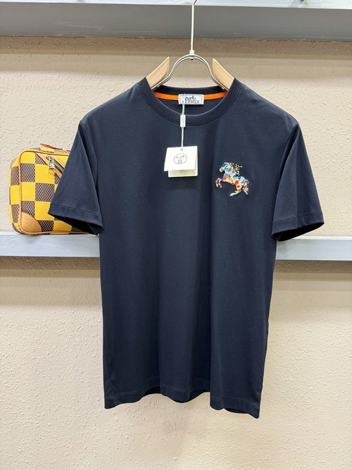 Hermes Luxurious Embroidered Tencel Short Sleeve