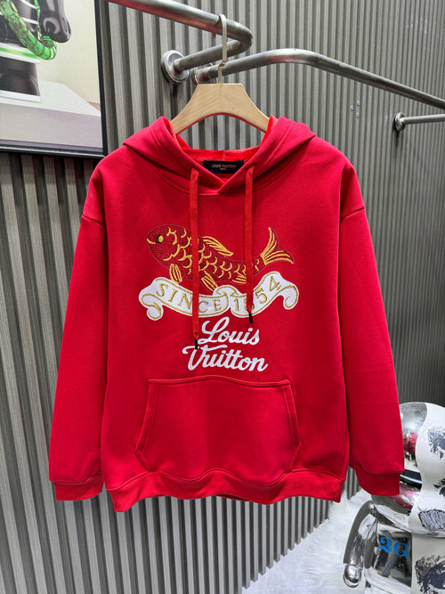 Louis Vuitton Cotton Hoodie with Trout Illustration for Outdoor Enthusiast