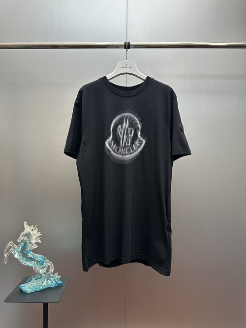 Moncler Short Sleeve Fuzzy T-Shirt with Letter Logo Print