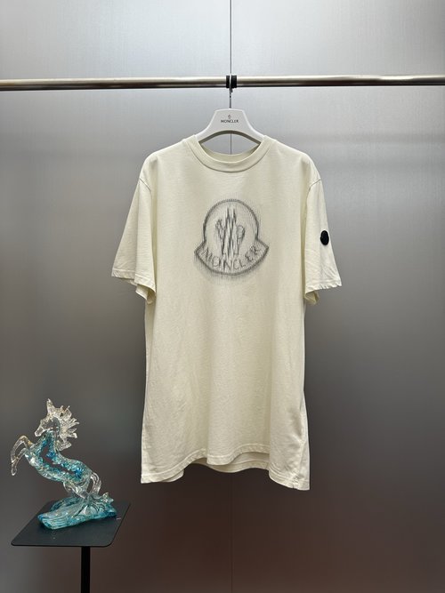 Moncler Fuzzy Logo Print Cotton Short Sleeve T-Shirt