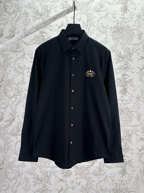 Prada Cotton Poplin Long Sleeve Shirt with Brand Embroidery