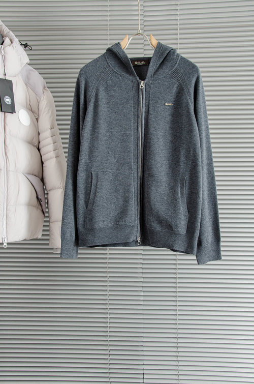 Loro Piana Classic Solid-color Wool Sweater with Hood and Zipper