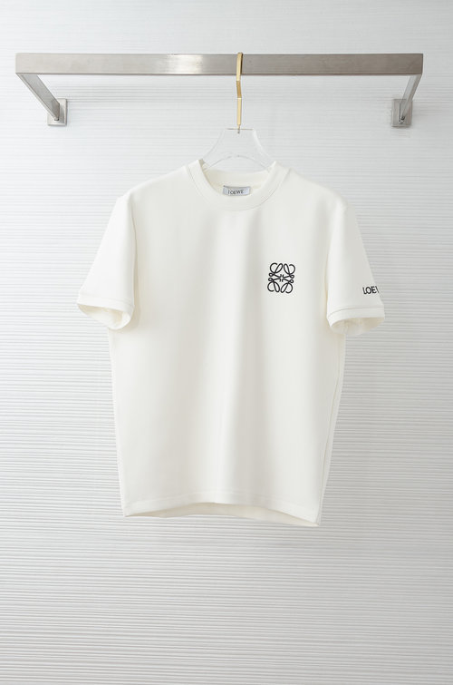 Loewe Space Cotton Embroidered Logo Round Neck Short Sleeve