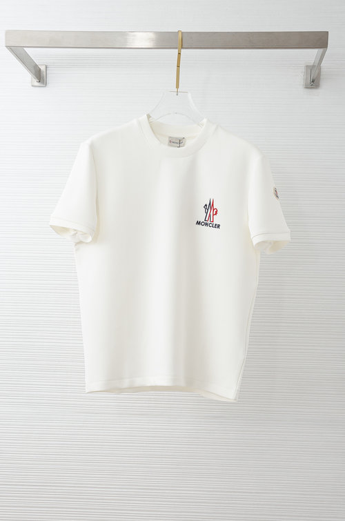 Moncler Space Cotton Embroidered Logo Round Neck Short Sleeve