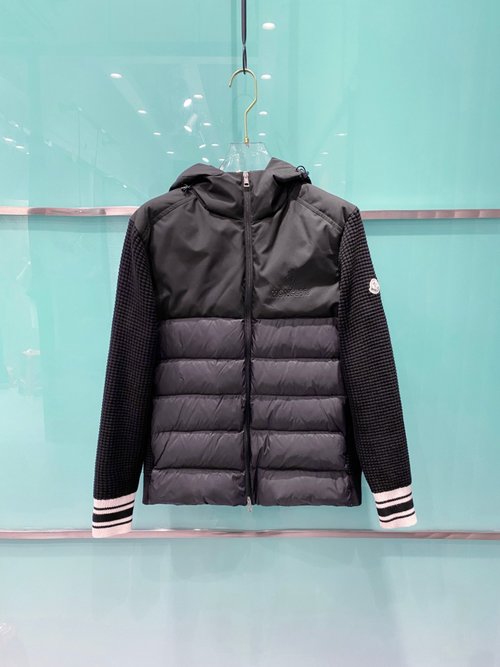 Moncler Black and White Knit Hooded Down Jacket