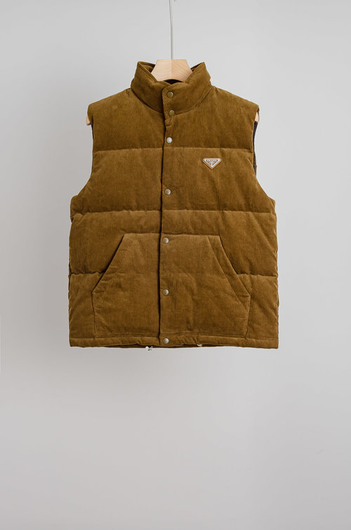 Prada Warm Corduroy Down Vest with Triangle Logo
