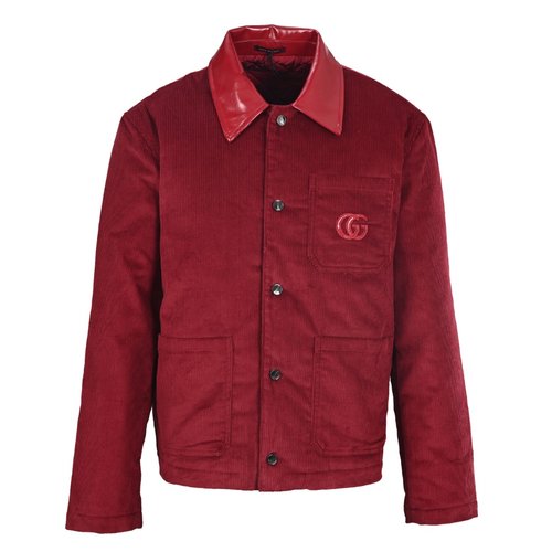 Gucci Embroidered Leather Collar Velvet Corduroy Coat