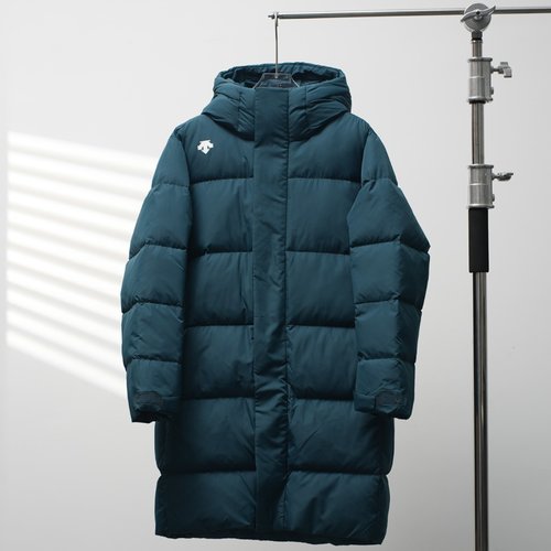Descente Shoulder Logo Mid-length Down Jacket, Dark Green