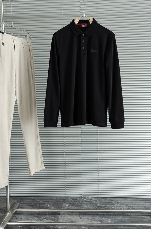 Gucci Solid Color Long Sleeve Lapel T-Shirt