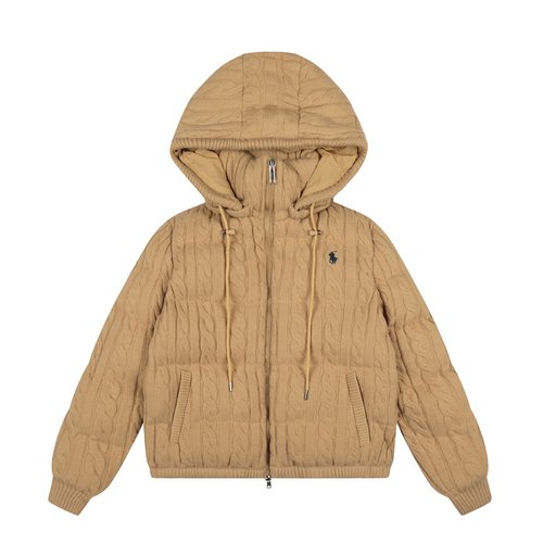 Polo Ralph Lauren Wool Knit Hooded Cotton Coat with Twisted Pattern
