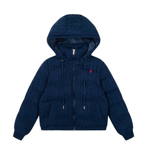 Polo Ralph Lauren Wool Knit Hooded Cotton Coat with Twisted Pattern