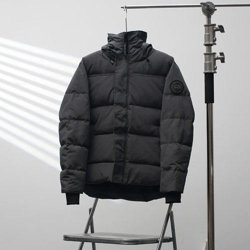 Canada Goose Sleeve Logo Hooded Down Jacket in Graphite with Black Logo