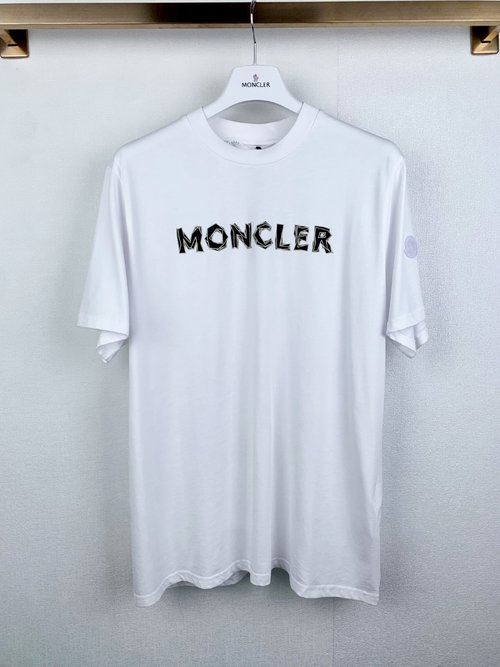 Moncler Cotton Short Sleeve T-Shirt with Print Design, 180g Fabric