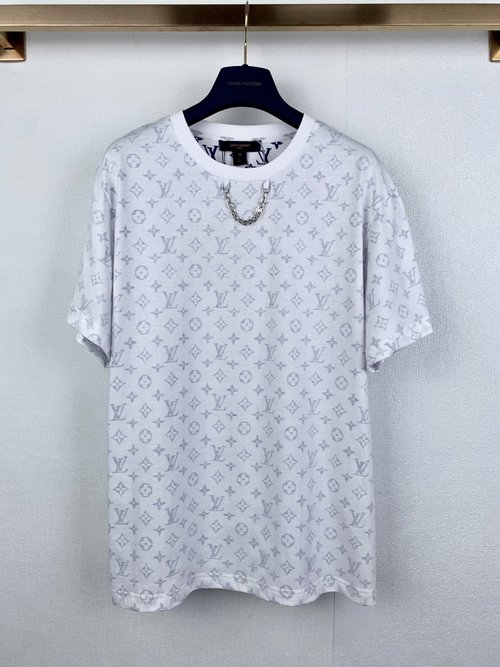 Louis Vuitton Chain Print Cotton Short Sleeve Round Neck T-shirt