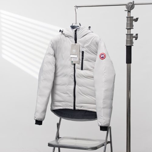 Canada Goose Single-Zip Sleeve Logo Hooded Down Jacket - Silver Gray