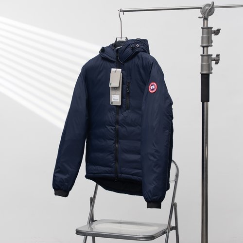 Canada Goose Single-Zip Sleeve Logo Hooded Down Jacket - Dark Blue